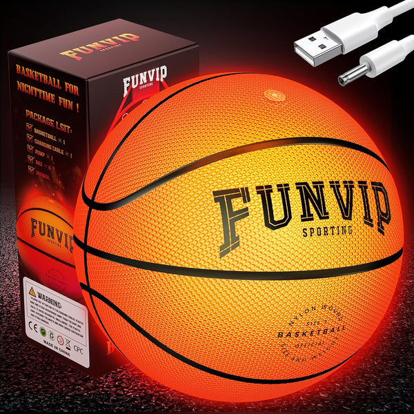 Rechargeable LED Light Up Basketball, Glow in the Dark Sports Basketball with Accessories for Boys
