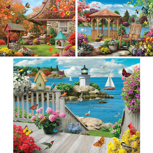Set 500 18" 24" Bits and Pieces Value of Three Piece Jigsaw Puzzles for Adults Autumn Well Wishes, Seacost Serenity
