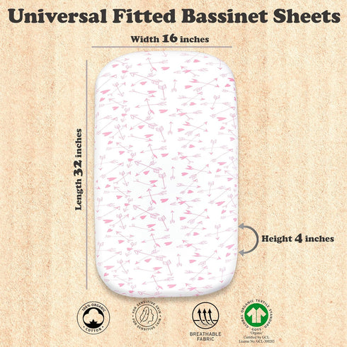 Bassinet Sheets Girl - 3-Pack Soft Fitted Organic Cotton Bassinet Sheets, Fits 32x16x4 Inch Mattresses