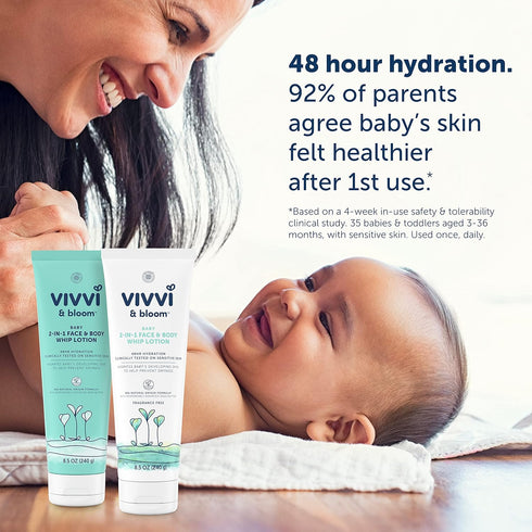 VIVVI & BLOOM 2-in-1 Baby Lotion, Face and Body, Hypoallergenic, Fragrance Free, 8.5 oz