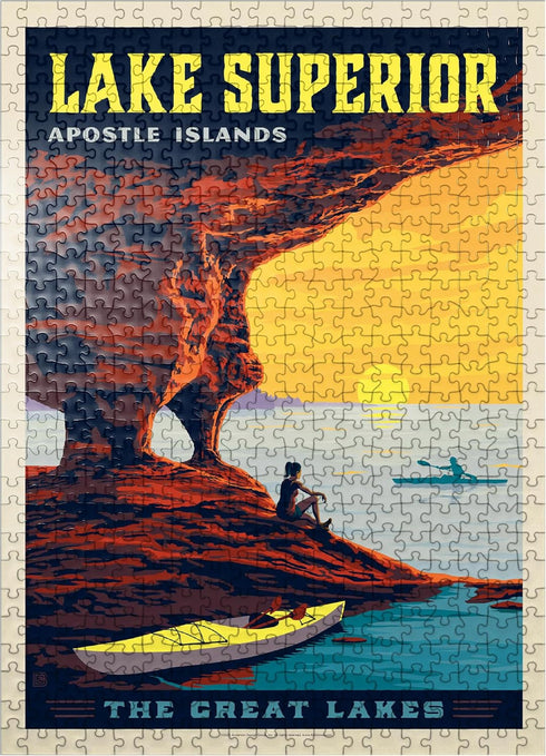 MyPuzzle Great Lakes: Lake Superior Vintage 500 Piece Jigsaw Puzzle for Adults