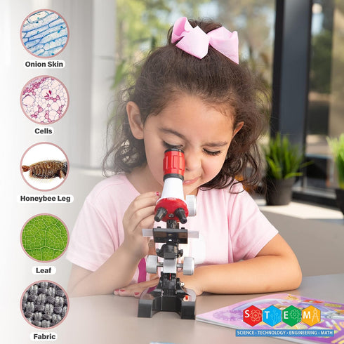 AmScope-ETXWJ04 IQCREW 100X-1200X LED Kids Beginner Microscope Toy Set with Slides Preparation Kit