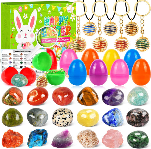OCTERIC 24 Pcs Easter Basket Stuffers, Prefilled Easter Eggs with Gemstone Crystals Natural