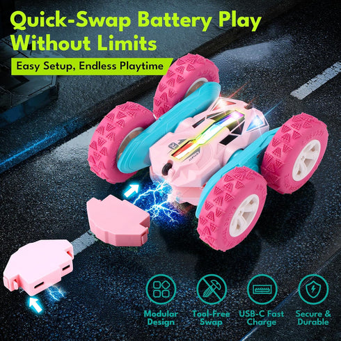 6-12, 4WD 360 Threeking New Remote Control Car RC Flip Stunt Double Sided Driving Cars Toys for Girls Ages USB-C