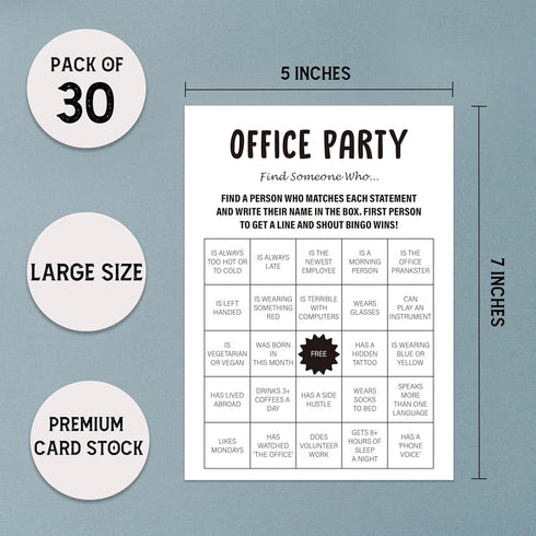 30 Pack Minimalist Office Party Find Someone Who Game, Work Party Game, Team Meeting Game, Office Activities, Work Happy Hours Game for Coworkers - TM02