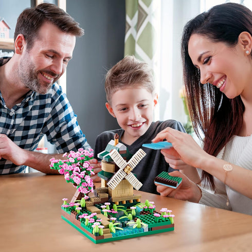 Set 600+ 2 Architecture River Windmill Building Model Kit Micro Block Mini Blocks PCS with Figure