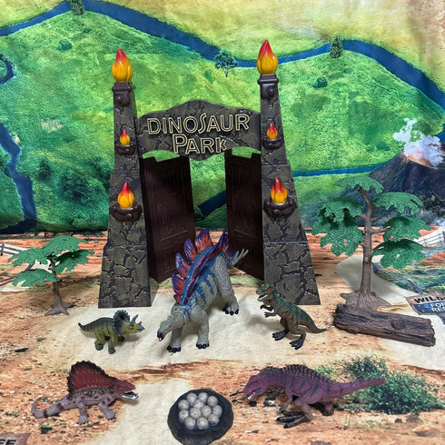 Dinosaur Toys for Kids 3-5 5-7, Realistic Jurassic Figures with Park Gate, Educational Play Set for Boys Girls