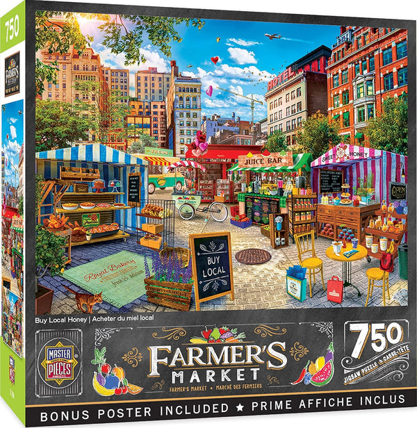 Masterpieces 750 Piece Jigsaw Puzzle, Buy Local Honey, 18"x24" for Adults and Family.