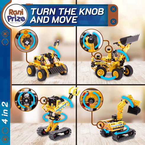 4-in-1 DIY Construction STEM Toy, 603-Piece Excavator Building & Robotics Kit for Boys & Girls 8-12