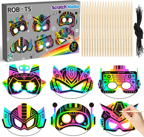 BeYumi Robot DIY Mask Craft - 30Pcs Robots Scratch Mask Gift Set