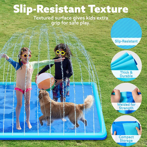 72" Summer SLOOSH Non-Slip Splash Pad Sprinkler - Water Toys Sprinkler Mat for Kids Toddlers Dogs, Outdoor Backyard
