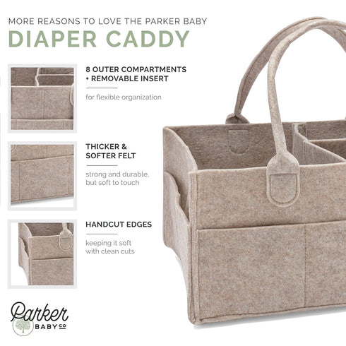Parker Baby Diaper Caddy, Nursery Storage Bin and Car Organizer for Diapers and Baby Wipes, Oatmeal