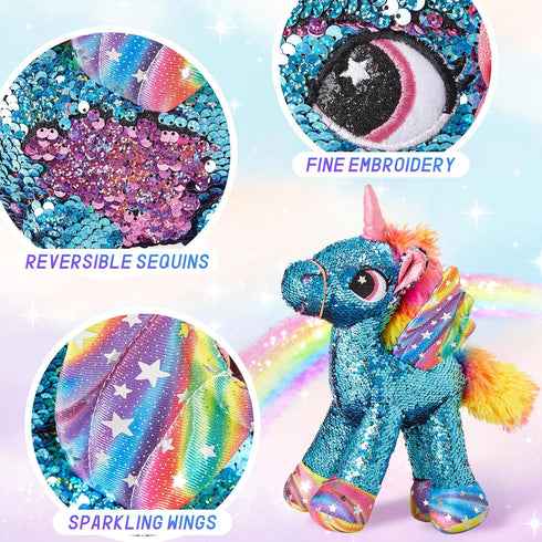 Athoinsu Unicorn Stuffed Animal Plush, Reversible Glitter Sequins, Children's Day Birthday Gift for Girls, Blue, 13"
