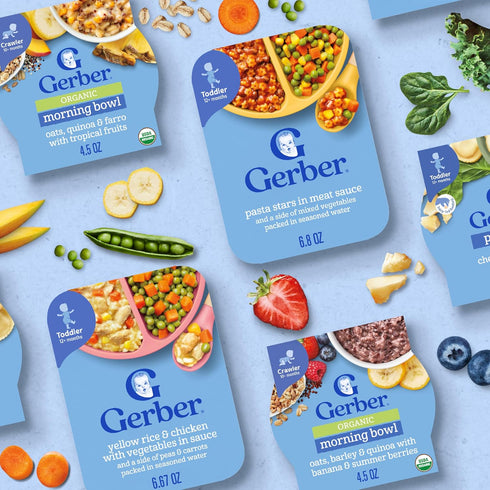 3 8PK Gerber Stage Baby Food, Organic Morning Bowl, Oats Barley & Quinoa, Baby Oatmeal