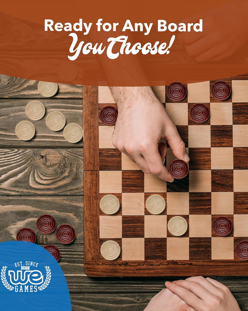 WE Games Wooden Checkers Pieces Only (1.06 inch), 24 Brown and Natural Stained with Storage Bag