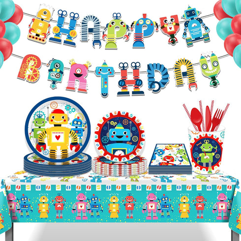 116 16 Lide Road Pcs Robot Birthday Party Supplies Kit, Robot Plates, Napkins, Cups, Forks, Knives, Spoons for Guests