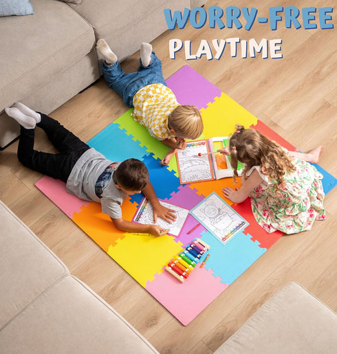 16-Pack 12x12 TOYVELT Foam Puzzle Floor Mat for Kids - Interlocking EVA Play Mats Multicolor - Non-Slip Educational