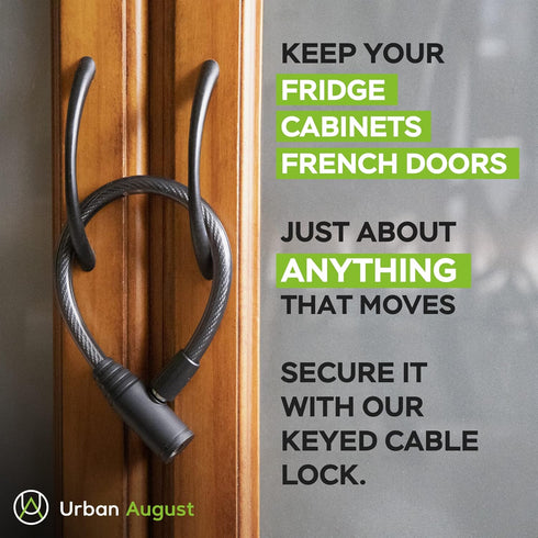 Urban August Child-Proof Refrigerator Lock | Cable Lock for French Door Fridge, Bike, Stroller, & Helmet | Small, Black