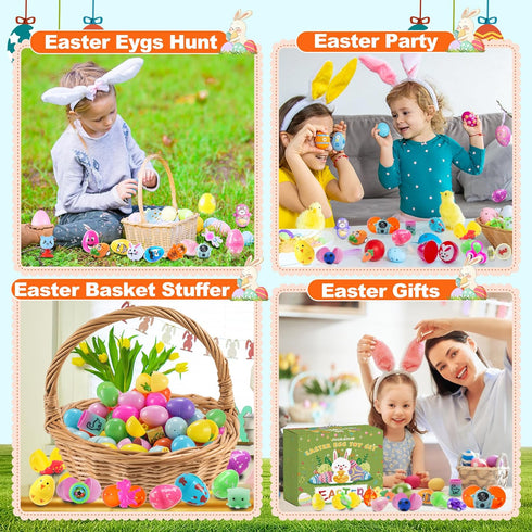 Jookamar 165PCS Prefilled Easter Eggs with Toys Inside, Easter Eggs Fillers Basket Stuffers Easter Hunt Games Party