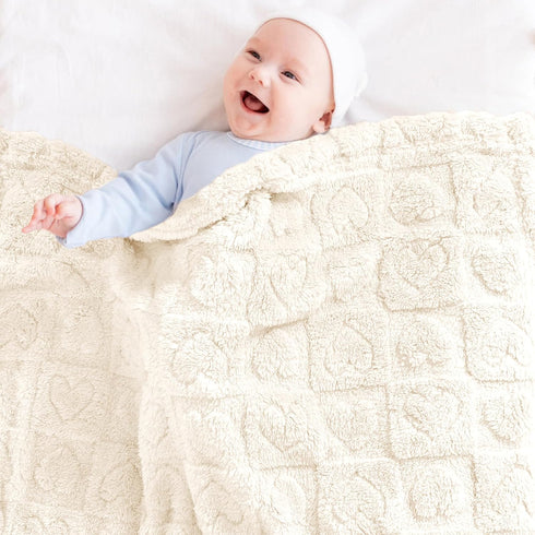 Cozy 3040 Yurhap Fleece Baby Blanket Heart Checkered Blanket, Ultra Soft Baby Blankets for Boys Girls, Fluffy Infant
