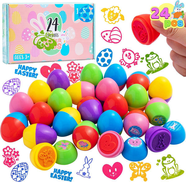 JOYIN 24 Pcs Easter Egg Stampers Toys for Easter Eggs Hunt Game,