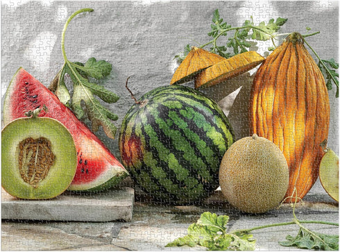Galison Melons from The Vine – Bella Karragiannidis 1000 Piece Puzzle Featuring A Mediterranean Still Life of Summer Melons