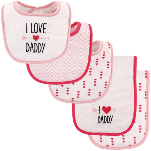 Luvable Friends Unisex Baby Bib and Burp Cloth Set, Girl Daddy, One