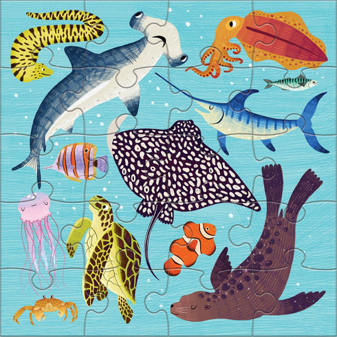 Mudpuppy Land & Sea Animals Magnetic Jigsaw Puzzle - 2 Magnetic Puzzles, 20 Pieces Each, 6.5” x 6.5” - Great for Kids