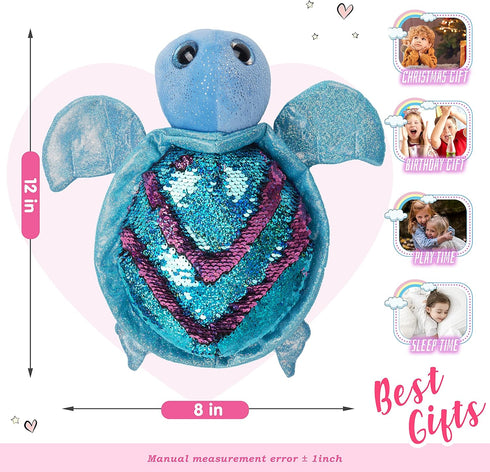 Athoinsu Reversible Sequins Stuffed Animal Sea Turtle Plush Toy, Sparkly Soft Ocean Life Tortoise Throw Pillow, 12''