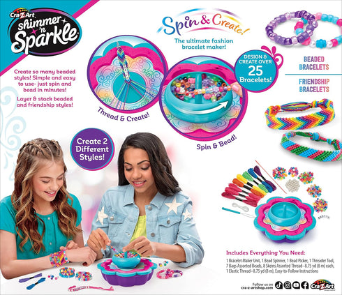 CRA-Z-Art Shimmer ‘N Sparkle 2-in-1 Spin & Bead Friendship Studio Bracelet Maker, Ages 8 and up by SHIMMER 'N SPARKLE