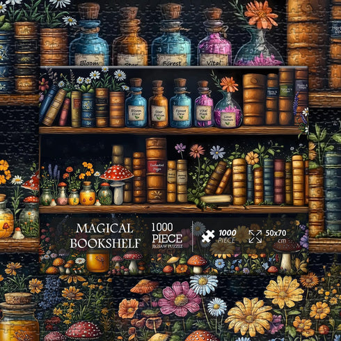 PICKFORU 1000 1000 Magic Bookshelf Puzzles for Adults Pieces, Vintage Book Wildflower Pages Jigsaw Puzzle Pieces, Plant