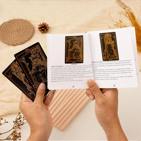 78 Set SUGEYA Tarot Cards with Guide Book, Black Tarot Deck Gift with Tarot Cloth, Chakra Stones and More, Tarot Cards