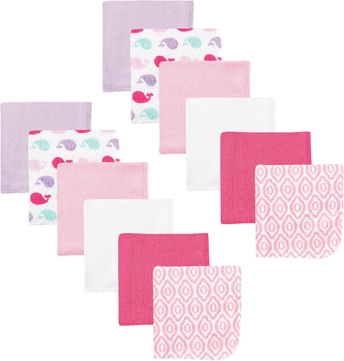 Luvable Friends Unisex Baby Cotton Rich Washcloths, Girl Whale, One Size