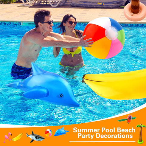 16 Pack Inflatable Palm Flamingo Tree Beach Ball, Giant Tropical Toys for Pool Party Decor