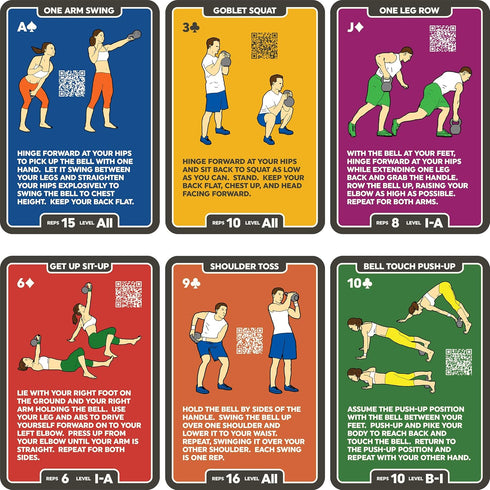 Kettlebell Exercise Cards - Workout Playing Card Game with Video Instructions for Home Fitness Training