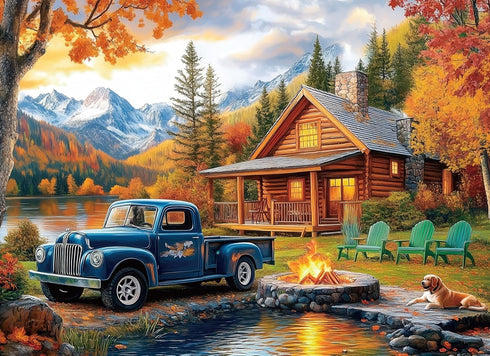 Anguis 500 Piece Puzzles for Adults Blue Pickup & Cottage 20.5 x 15