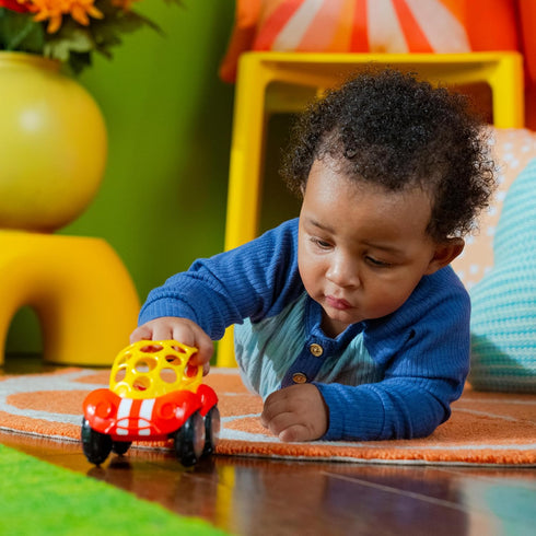 1 Pack, 3 Oball Easy Grasp Rattle & Roll Buggie BPA-Free Push Car Infant Crawling Toy, Age Months and up, Red/Yellow