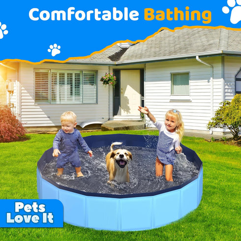 CACSPS 39.5" 12" x Foldable Dog Pool - Collapsible Hard Plastic Kiddie Pool for Dogs & Kids, Non-Slip Pet Bath Tub