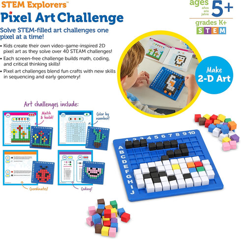 Learning Resources STEM Explorers Pixel Art Challenge, 402 Pieces, STEM Toys for Kids Ages 5+