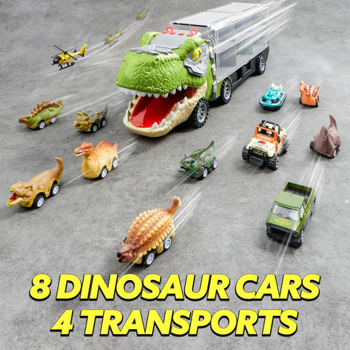 JOYIN 13 in 1 Dinosaur Toys for Kids 3-5, Dinosaur Truck with 12 Pull Back Cars, Birthday Gifts for Boys