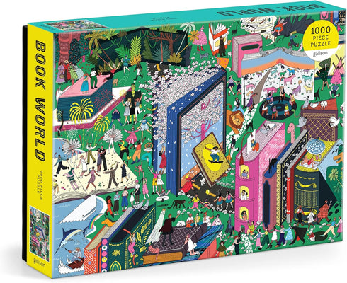 Galison Book World 1000 Piece Puzzle - Fun Activity with Bright Artwork of Literary Characters
