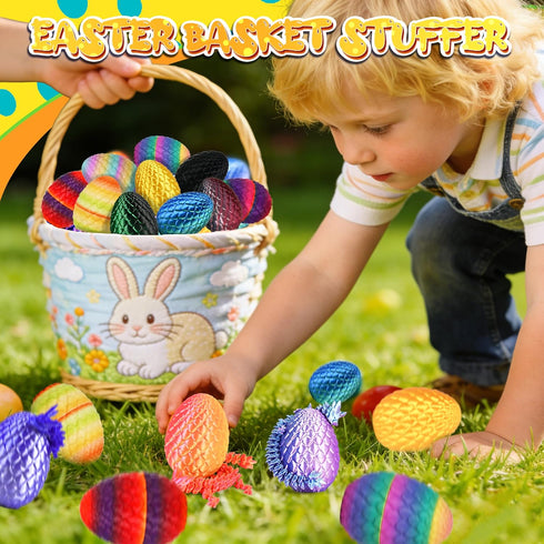 24PCS 3D Drofex Easter Printed Dragon Eggs, Prefilled Easter Dragon Egg with Dragon Toy for Basket Stuffers, Goodie Bag