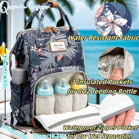 Backpack BackpackFor Floral Diaper Bag with USB Charging Port Stroller Straps and Insulated Pocket,Travel Nappy