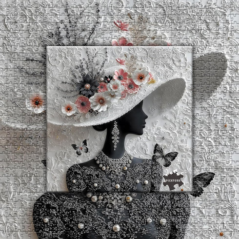 PICKFORU 1000 Impossible Puzzles for Adults Pieces, Floral Muse Puzzle Elegant Lady,Beauty Flower Woman Puzzle Black