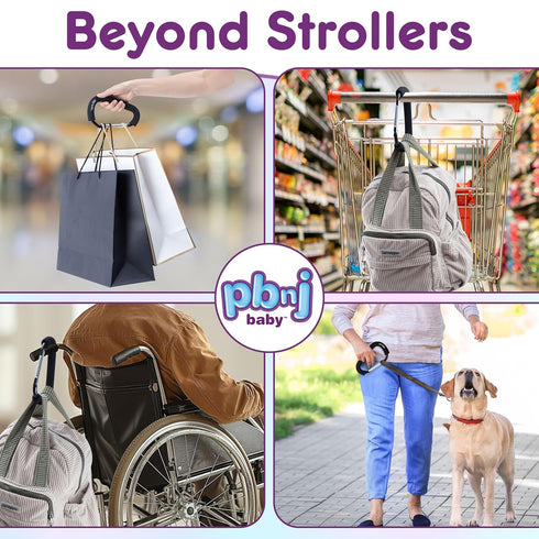 Stroller Hooks for Hanging Diaper Bags, Mommy Stroller Clip and Organizer Hook - Large Carabiner Clips