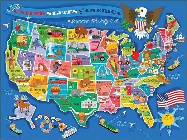 RoseArt Map of USA Puzzle for Kids 100 Large Pieces, 24" x