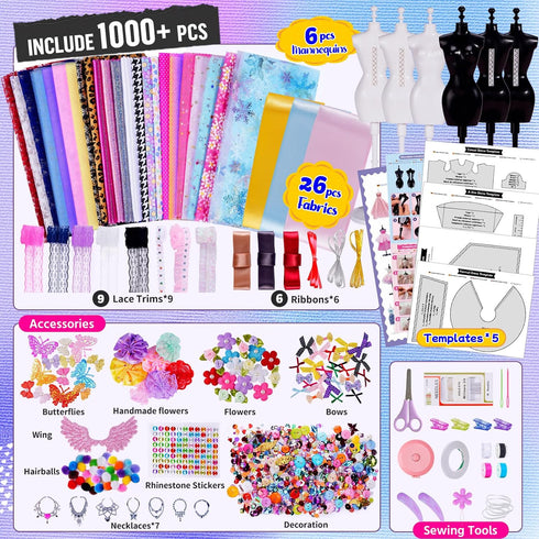 800+Pcs 6 8-12, 6 7 8 9 10 11 12 ONE TO FOUR Fashion Designer Kits for Girls with Mannequins - Girls Fashion Design