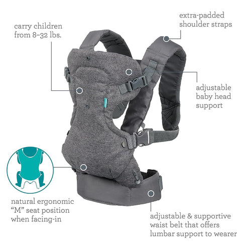 4-in-1 Infantino Flip Convertible Baby Carrier, Adjustable, Ergonomic Babywearing, Registry Essential, Baby Carrier