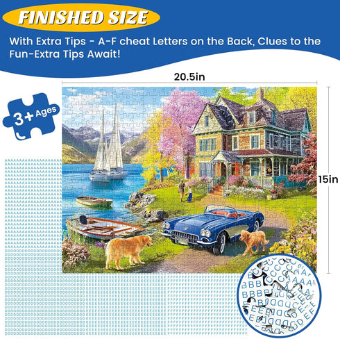 500 500 20.5 15 Pieces Puzzle for Adults,Lake Vacation Puzzle,House and Dogs Landscape Jigsaw Puzzles