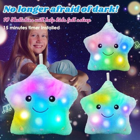 13" Cuteoy Musical Green Star Plush Pillow Glowing Twinkle Night Light Stuffed Animal LED Toys Adjustable Volume